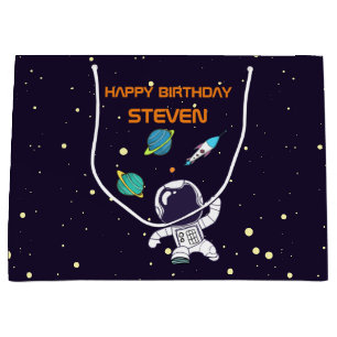 宇宙空間に浮かぶ宇宙人誕生日 ラージペーパーバッグ
