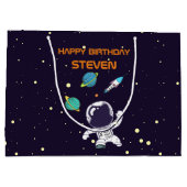 宇宙空間に浮かぶ宇宙人誕生日 ラージペーパーバッグ (裏面)