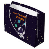 宇宙空間に浮かぶ宇宙人誕生日 ラージペーパーバッグ (裏面アングル)
