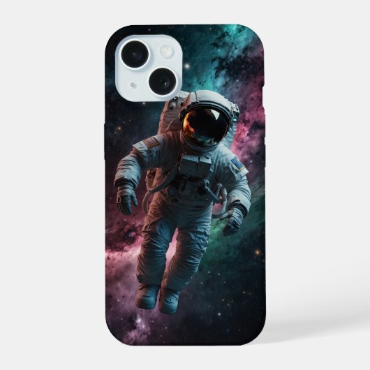 宇宙空間に浮かぶ宇宙飛行士 iPhone 15ケース (裏面)
