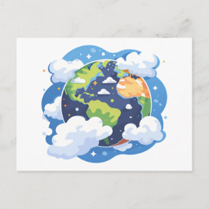 宇宙空間に浮かぶ雲と地球のイラスト シーズンポストカード