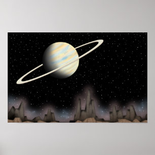 宇宙空間に立つ美しい惑星 ポスター