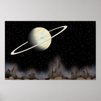 宇宙空間に立つ美しい惑星 ポスター