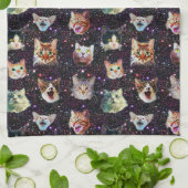 宇宙空間のキャットヘッドのおもしろい銀河系パターン キッチンタオル (折り畳み)