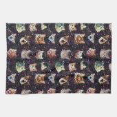 宇宙空間のキャットヘッドのおもしろい銀河系パターン キッチンタオル (横)