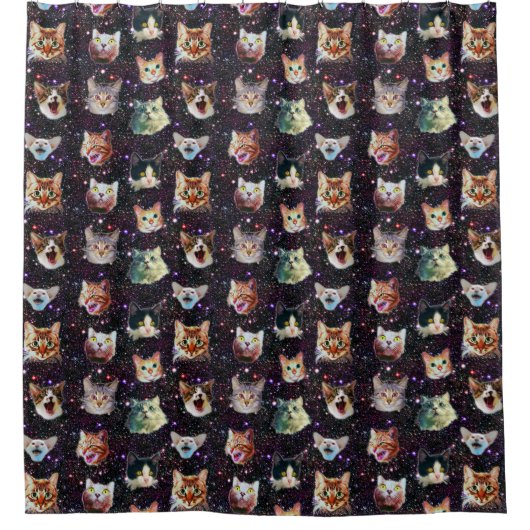 宇宙空間のキャットヘッドのおもしろい銀河系パターン シャワーカーテン (正面)