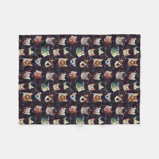 宇宙空間のキャットヘッドのおもしろい銀河系パターン フリースブランケット (正面(横))