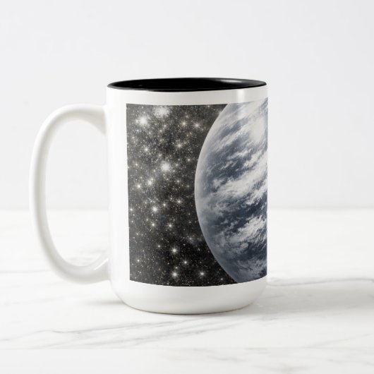 宇宙空間のシルバー惑星 ツートーンマグカップ (左)