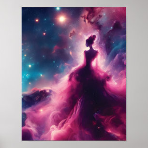 宇宙空間のピンク色の女性の形をした星雲 ポスター