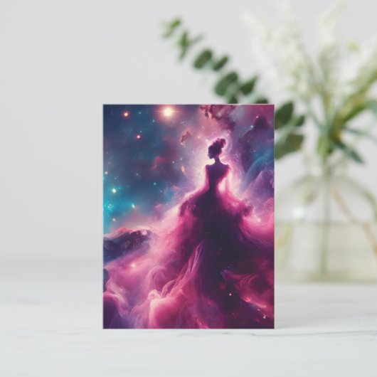 宇宙空間のピンク色の女性の形をした星雲 ポストカード (スタンド正面)