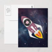 宇宙空間の紫ミュージカルロケット ポストカード (正面/裏面)