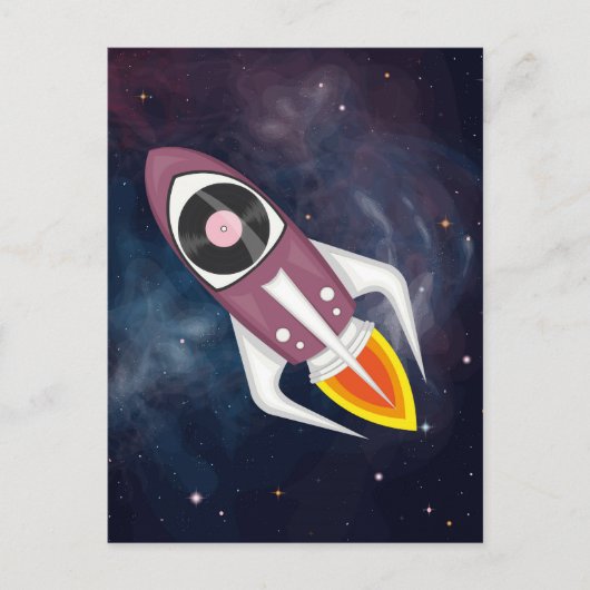 宇宙空間の紫ミュージカルロケット ポストカード (正面)
