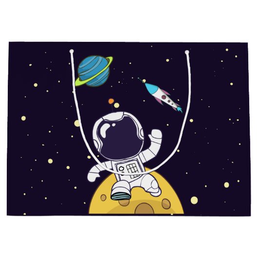 宇宙空間を探検する宇宙飛行士 ラージペーパーバッグ (正面)