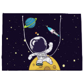 宇宙空間を探検する宇宙飛行士 ラージペーパーバッグ (裏面)