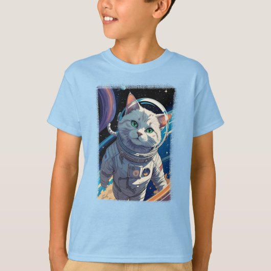 宇宙空間を歩く猫! Tシャツ (正面)