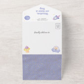 宇宙空間テディベアかわいい宇宙飛行士ベビーシャワー オールインワン招待状 (外側)