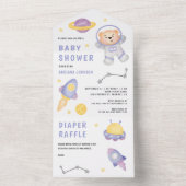 宇宙空間テディベアかわいい宇宙飛行士ベビーシャワー オールインワン招待状 (内側)