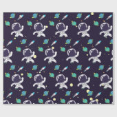 宇宙空間パターンに浮かぶ宇宙飛行士 ラッピングペーパー (フラット)