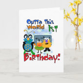 宇宙空間第1回誕生日Tシャツと贈り物 カード (黄色い花)