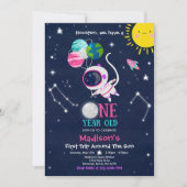 宇宙空間1歳の誕生日パーティー宇宙飛行士ロケット 招待状 (正面)