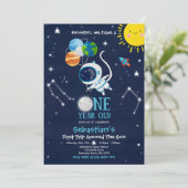 宇宙空間1歳の誕生日パーティー宇宙飛行士ロケット 招待状 (スタンド正面)