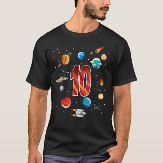 宇宙空間10年10誕生日ボーイズ惑星 Tシャツ (正面)