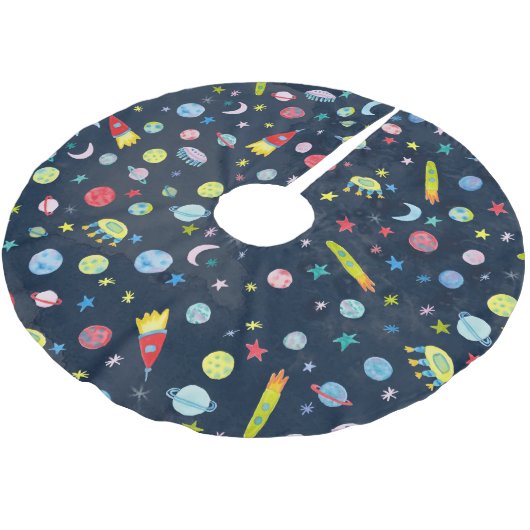 宇宙空間UFOロケット土星水の色 ブラッシュドポリエステルツリースカート (アングル)