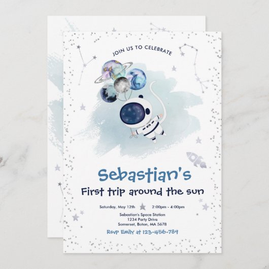 宇宙第1の誕生日パーティー最初ののまわりに旅ザ太陽 招待状 (正面/裏面)