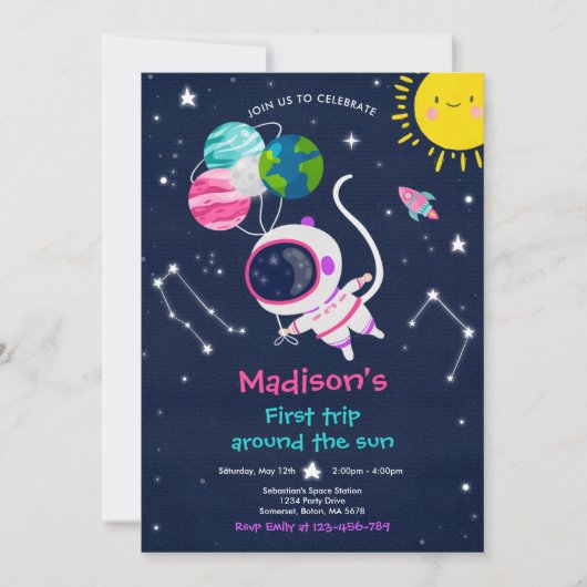 宇宙第1の誕生日パーティー最初ののまわりに旅ザ太陽 招待状 (正面)