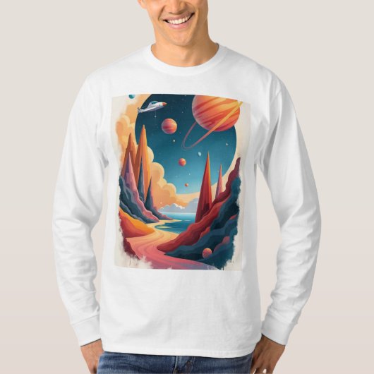 宇宙素晴らしポスターテーマと風景 Tシャツ (正面)