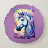 宇宙紫色のユニコーン丸い枕 ラウンドクッション (正面)