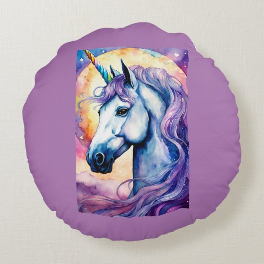 宇宙紫色のユニコーン丸い枕 ラウンドクッション (裏面)