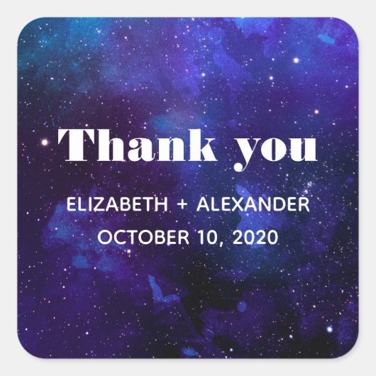 宇宙結婚の感謝していお前。水色ネイビー夜 スクエアシール (正面)