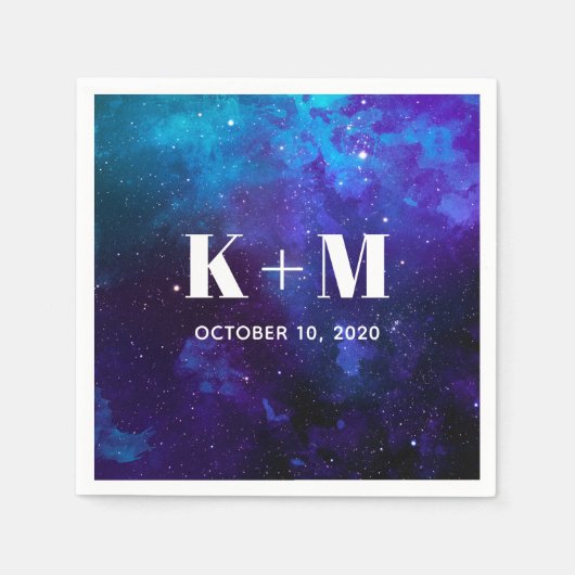 宇宙結婚の。夜星。ネイビーモダン銀河系 スタンダードカクテルナプキン (正面)