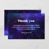 宇宙結婚ネイビー夜星。紫の宇宙 サンキューカード (正面/裏面)