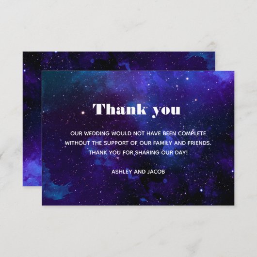 宇宙結婚ネイビー夜星。紫の宇宙 サンキューカード (正面/裏面)