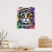宇宙絵画猫芸術宇宙飛行士キャットデジタルアート ポスター (キッチン)