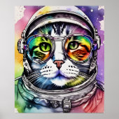 宇宙絵画猫芸術宇宙飛行士キャットデジタルアート ポスター (正面)