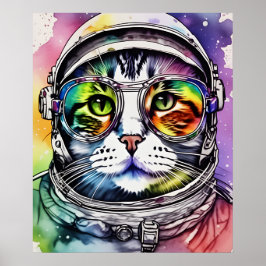 宇宙絵画猫芸術宇宙飛行士キャットデジタルアート ポスター
