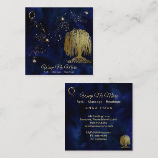 **宇宙線の木の月の金ゴールド スクエア名刺 (正面/裏面)