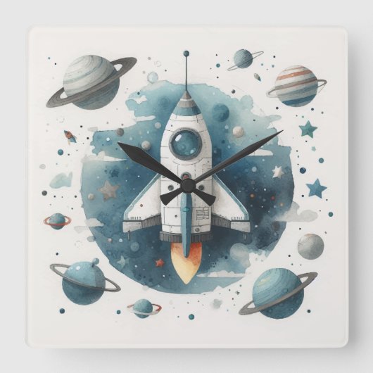宇宙船おもちゃ スクエア壁時計 (正面)