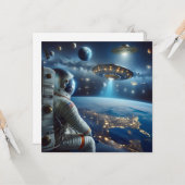 宇宙船と宇宙飛行士が広大な宇宙に カード (正面/裏面インサイチュ)