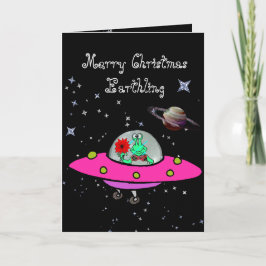 宇宙船と惑星のエイリアン付きクリスマスカード シーズンカード