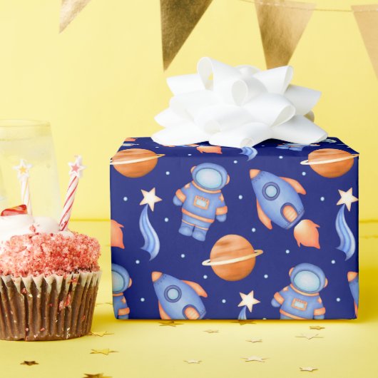 宇宙船と惑星の男の子の誕生日宇宙飛行士 ラッピングペーパー (誕生日パーティー)