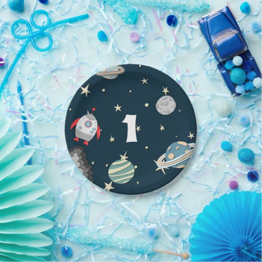 宇宙船と惑星ファースト誕生日銀河系 ペーパープレート (パーティー)