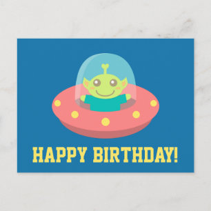 宇宙船に乗ったかわいいエイリアンの誕生日おめでとう ポストカード