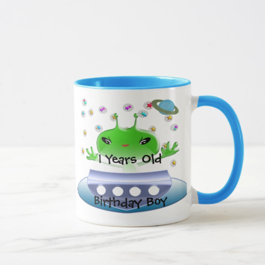 宇宙船に乗ったかわいい緑の宇宙人 マグカップ (右)