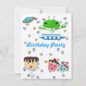 宇宙船に乗ったかわいい緑の宇宙人 招待状 (裏面)
