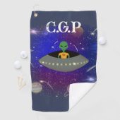 宇宙船に乗ったエイリアンのニューメキシコTシャツ姿 ゴルフタオル (インサイチュ)