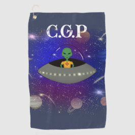 宇宙船に乗ったエイリアンのニューメキシコTシャツ姿 ゴルフタオル